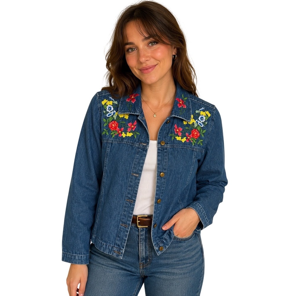 Vintage Bechamel Petites Floral Embroidered Denim Jacket‎ PS Cottagecore Y2K